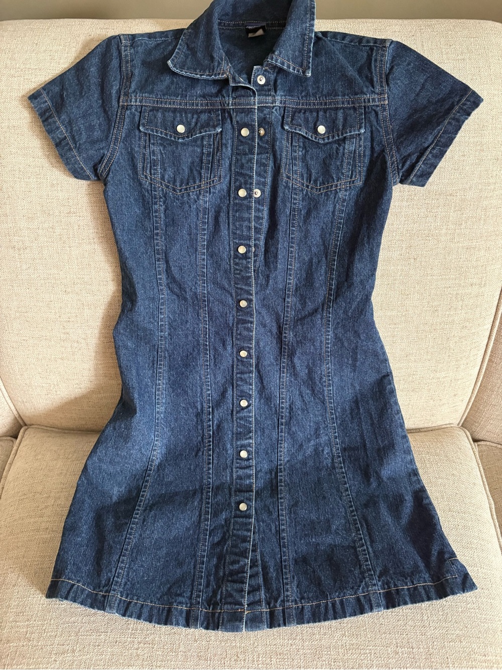 GAP Girls Medium 7-8 Denim Shirt Dress - Dark Blue Snap-Front 2 Pockets at Top
